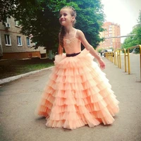 orange ruffles toddler flower girl dresses straps baby one year birthday costumes wedding modeling gown customised drop shipping