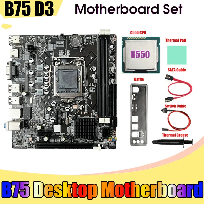 

Материнская плата B75 для настольного компьютера + процессор G550 + кабель SATA + кабель переключателя + перегородка LGA1155 DDR3 черный для процессора I3 I5 I7 серии Pentium Celeron