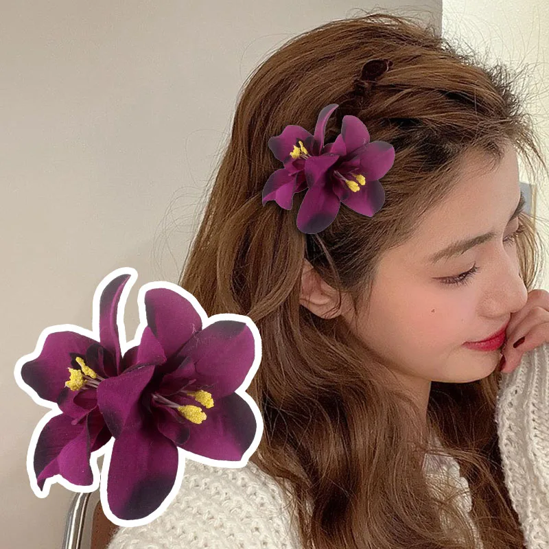 Ful Hairpin Side Clip Orchid Flower Duckbill Clip Hair Clip Cloth Women Artificial Flower Hair Barrette Bridal