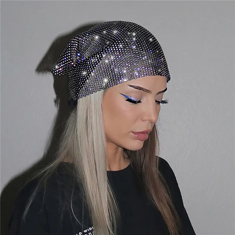 

Glitter Rhinestone Mesh Bandana Headpiece For Women Hip Hop Fishnet Diamonds Rave Nightclub Headscarf Beach Party Hair Bands