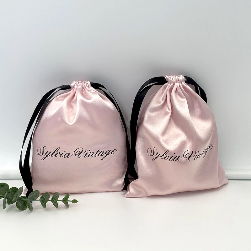 

50P Gift Pouch 20x30cm Virgin Hair Extensions Packaging Satin Drawstring Bag Custom Logo Print Makeup Hair Cosmetic Storage Bags