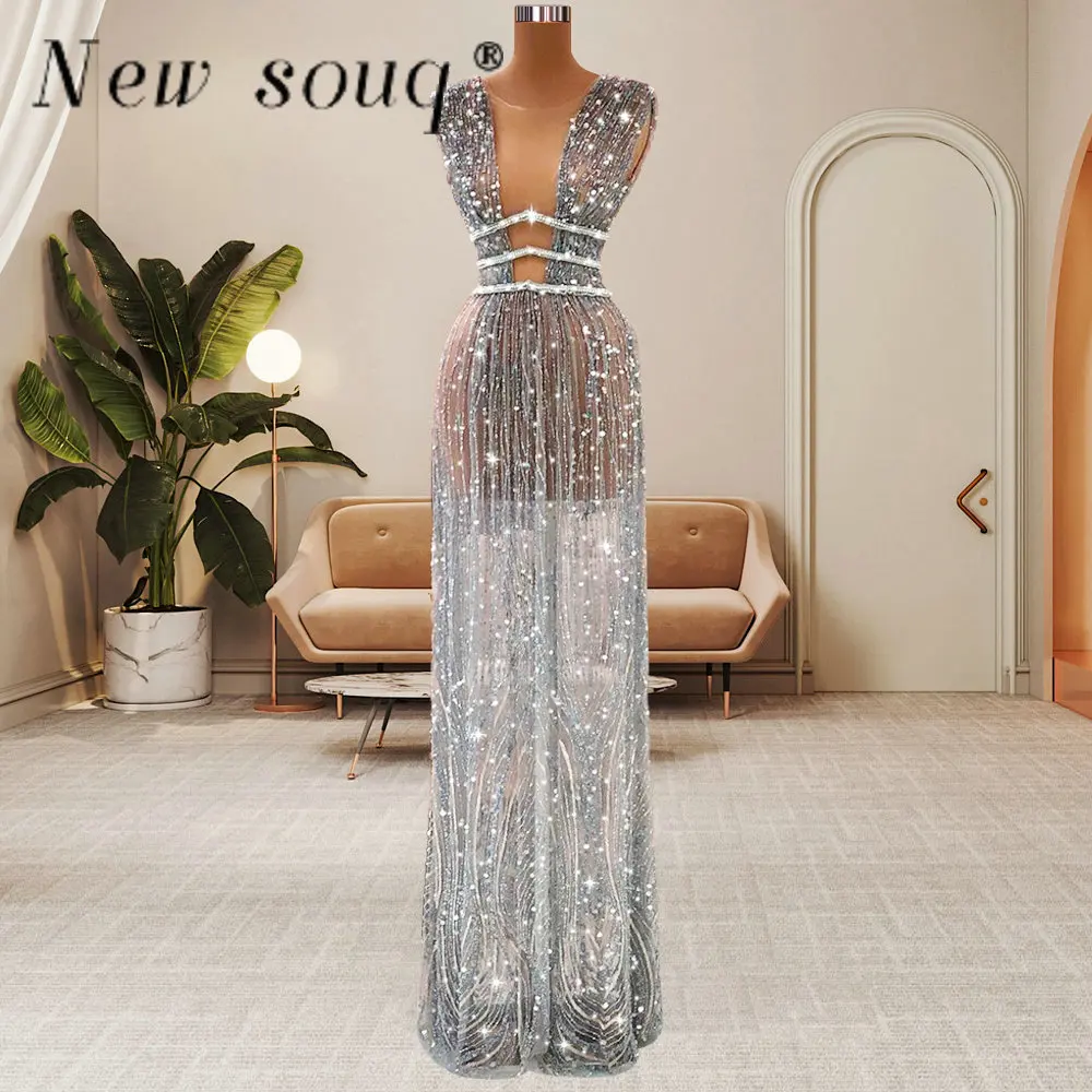 

Sexy Deep V Neck Long Straight Evening Dresses Sparkle Sequin Simple Prom Girls Gowns Fashion Illusion Sleeveless Dinner Fits