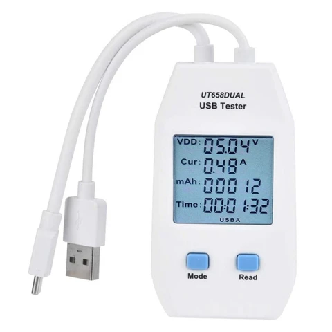 Популярный USB-тестер, USB-тестер UNI-T с ЖК-дисплеем, детектор, вольтметр, амперметр, цифровой тестер мощности (UT658 Dual)