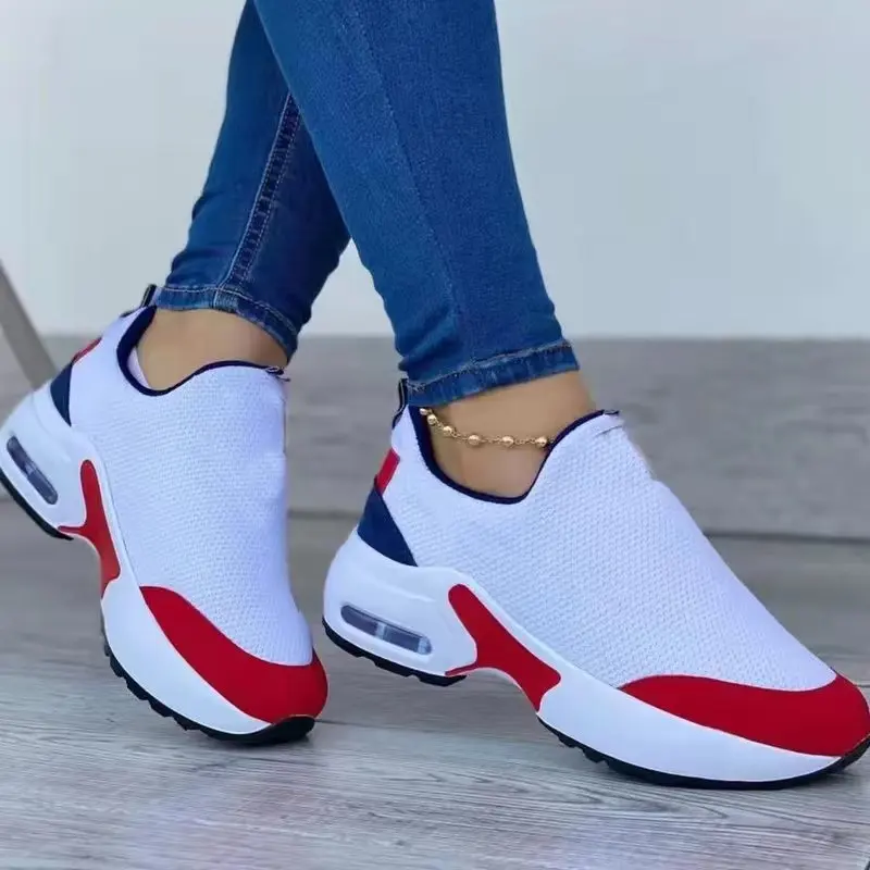 

2022 Women Fashion Vulcanized Sneakers Platform Solid Color Flats Ladies Shoes Casual Breathable Wedges Ladies Walking Sneakers