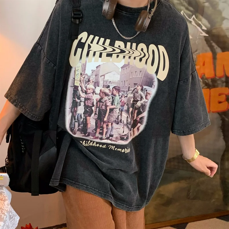 

Винтажная Футболка Lack Graphic для женщин, Повседневная футболка с круглым вырезом, мужские готические футболки с коротким рукавом в стиле хип-хоп, стандартная корейская мода