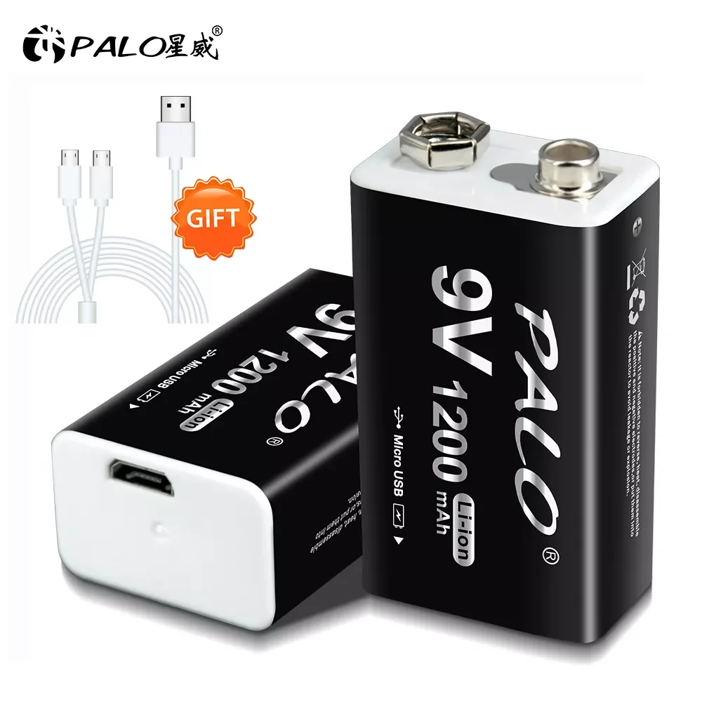 

PALO 1200mAh 9V Battery Rechargeable Li-ion Crown Micro USB 6F22 9v Battery for Metal Detector MicrophoneRC Helicopter Model