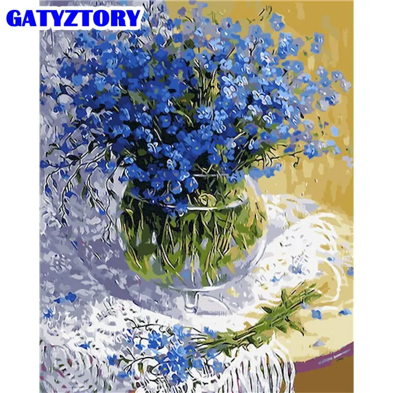 

GATYZTORY 40x50cm Pictures By Number Blue Flower Kits For Adult Painting By Numbers Handpainted Art Drawing On Canvas Home Decor