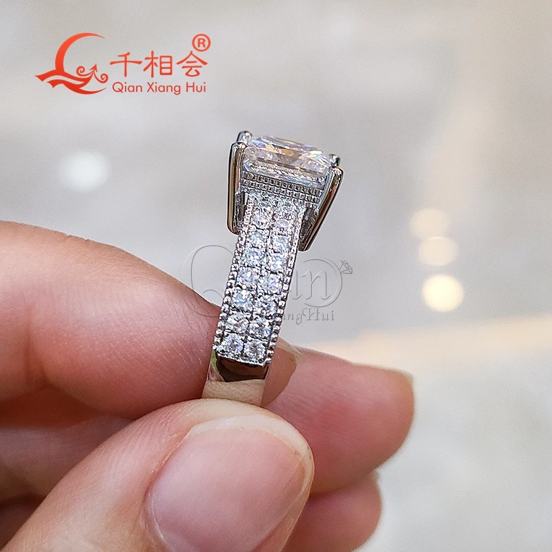2ct 8mm square shape Sterling 925 Silver yellow gold half two rows band Moissanite Ring women Diamonds Male fine Jewelry gitf