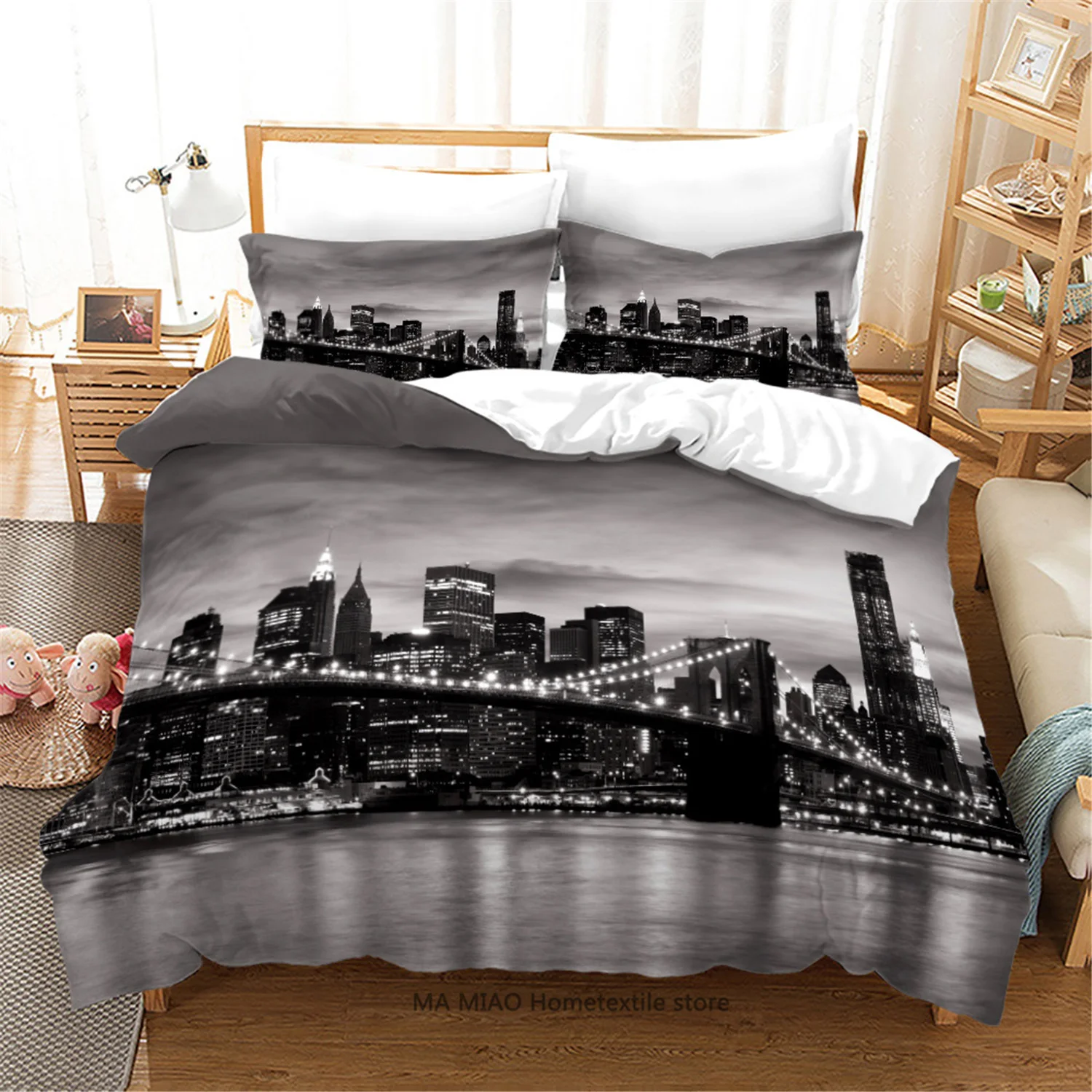 

City Night Scene Bedding Set 2/3 Pcs Duvet Cover Set 3D HD Digital Printing Quilt Cover Queen Size Bedding Sets Fashion Design