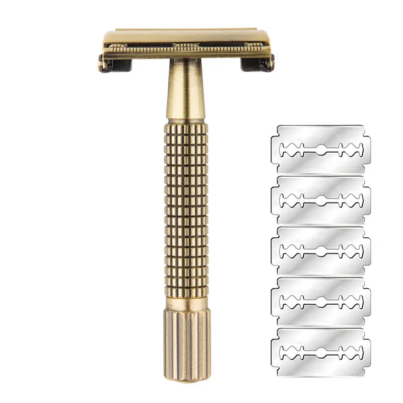 Classic Butterfly Mechanism Double Edges Razors Plating Grid Handle Shaver