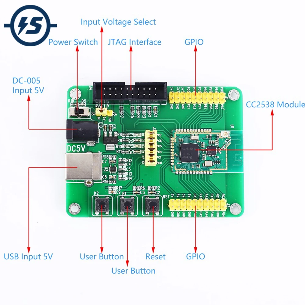 2.4GHz CC2538 Development Board SoC for ZigBee 6LoWPAN COAP MQTT cJTAG JTAG Debugging Wireless Transceiver Module with PA