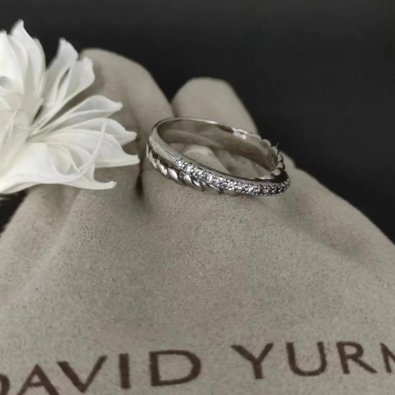 David Yurman Rings Cable Collectibles Twisted Line  White Stone Stack in Sterling Silver with Pavé Diamonds