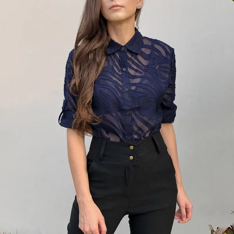 

Blouses Office Lady Turn-down Collar Solid Tops Black White Long Sleeve Shirts 2022 Summer Fashion African Shirts For Women