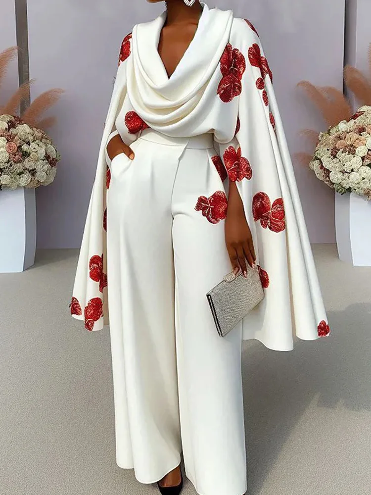 Женские модные комплекты из двух предметов с ворсовым воротником широкие брюки