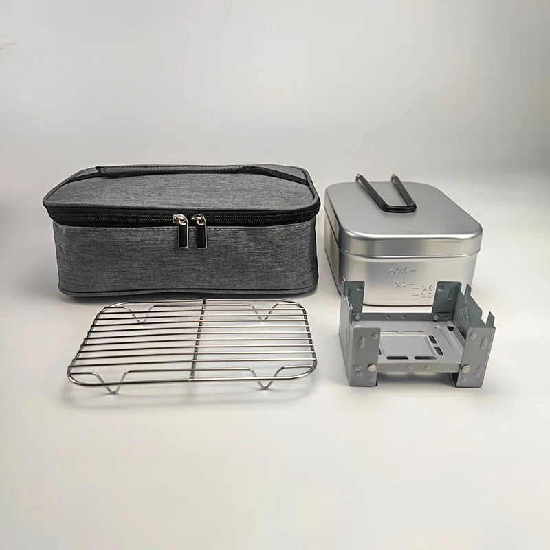 

Insulation Bag Square OutdoorOuting Camping Cook Artifact Aluminum Bento Box Travel Portable Three-piece Set Japanese Lunch Box