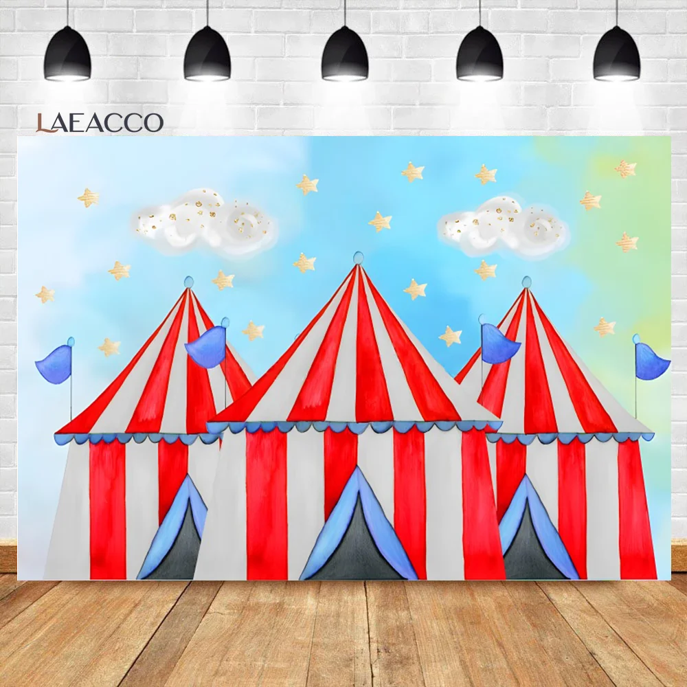 

Laeacco Blue Sky Glitter Stars Circus Backdrop Carnival Party Baby Shower Kids Birthday Portrait Custom Photography Background