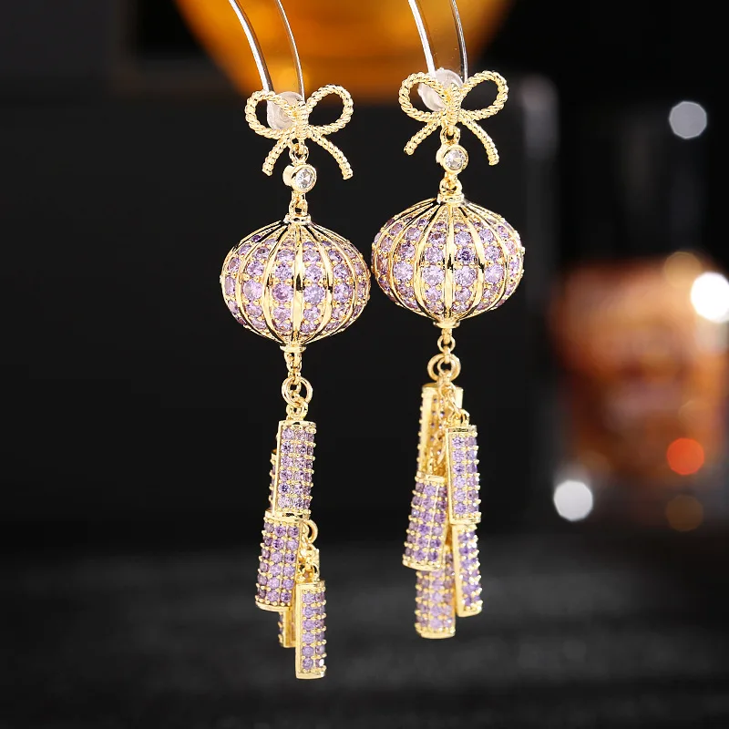 Wedding Party Lantern Tassel Earrings for Women Design Creative Fashion Brand Jewelry Colorful Cubic Zirconia Dangle Earings