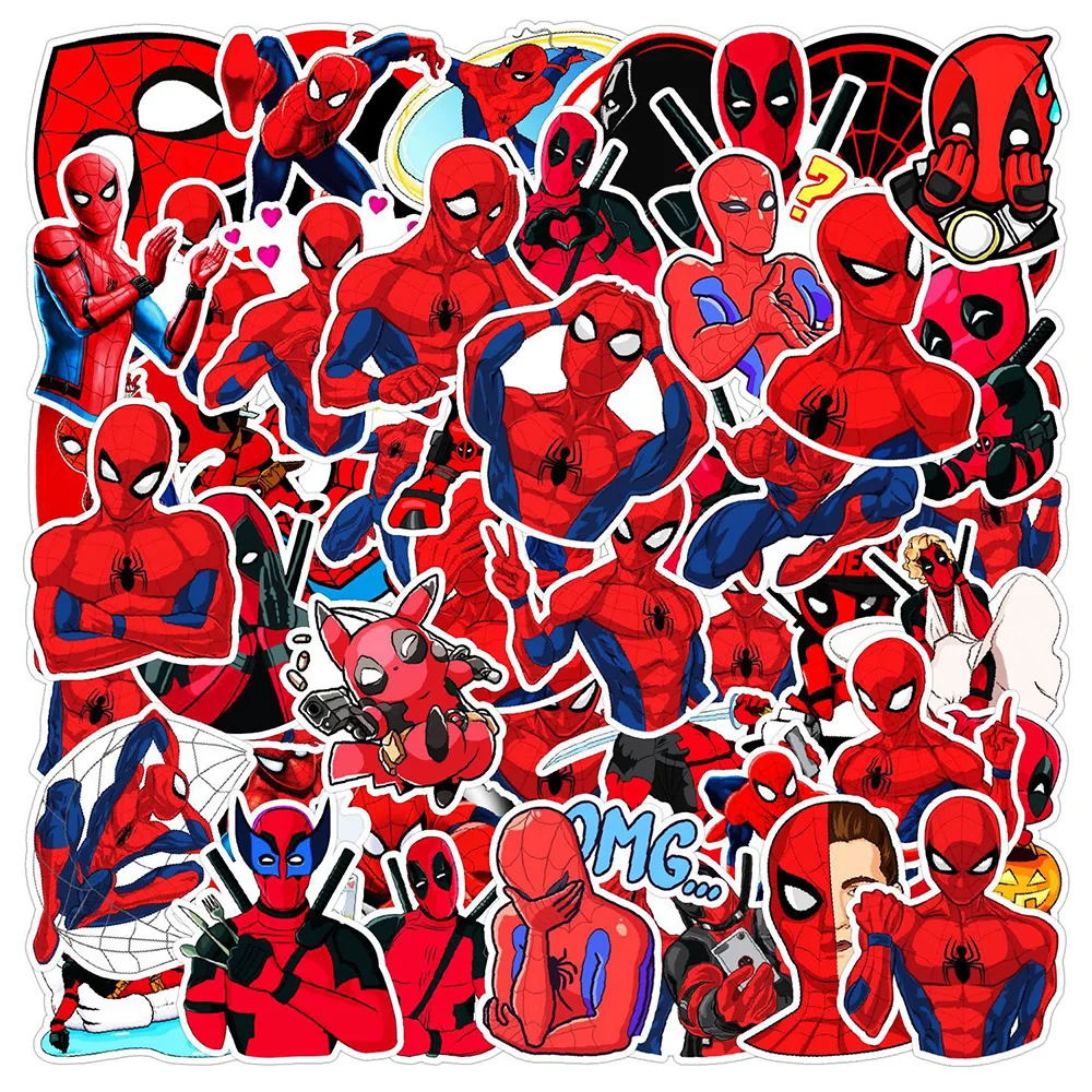 

10/30/50pcs Deadpool Disney Marvel Stickers Hero Spider-Man Cartoon Sticker For Laptop Skateboard Car Bike Waterproof Decal Toys