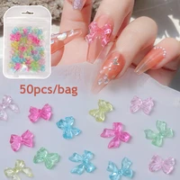 50pcsbag nail charm cute accessories 3d nail art decorations resin rhinestones pink decors for summer nails diy