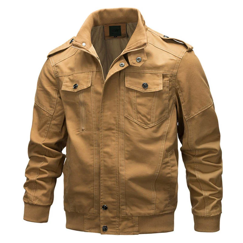 

New Autumn Jacket Men Military 95% Cotton Breathable Coat Men Casual Stand Collar Epaulet Plus Size 4XL 5XL 6XL Mens Jackets
