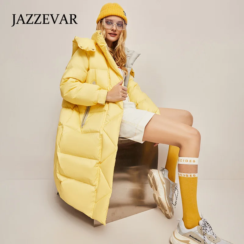JAZZEVAR Winter 2022 New Hooded Loose and Thick Korean Version of The Profile Windbreak Coat High-end Long Down Jacket