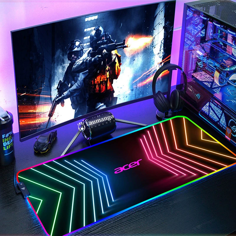Acer RGB Deskmat Mause Pad Gamer Keyboard Mat Mouse Desk Gaming Computer Offices Mats Luminous Accessories Kawaii Laptops Pc Rug