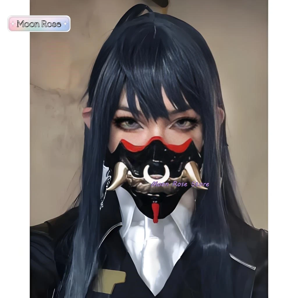 Раху аниме косплей реквизит маска черный длинный парик с прямыми волосами