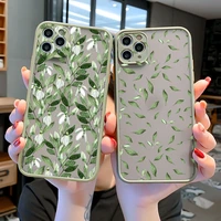 white flower bud phone case for iphone 7 8 plus se 2020 11 12 13 pro max x xr xs max green floral back shockproof cover fundas