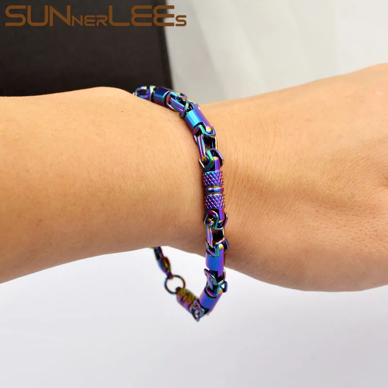 SUNNERLEES 316L браслет из нержавеющей стали 6 мм Геометрическая Византийская цепочка