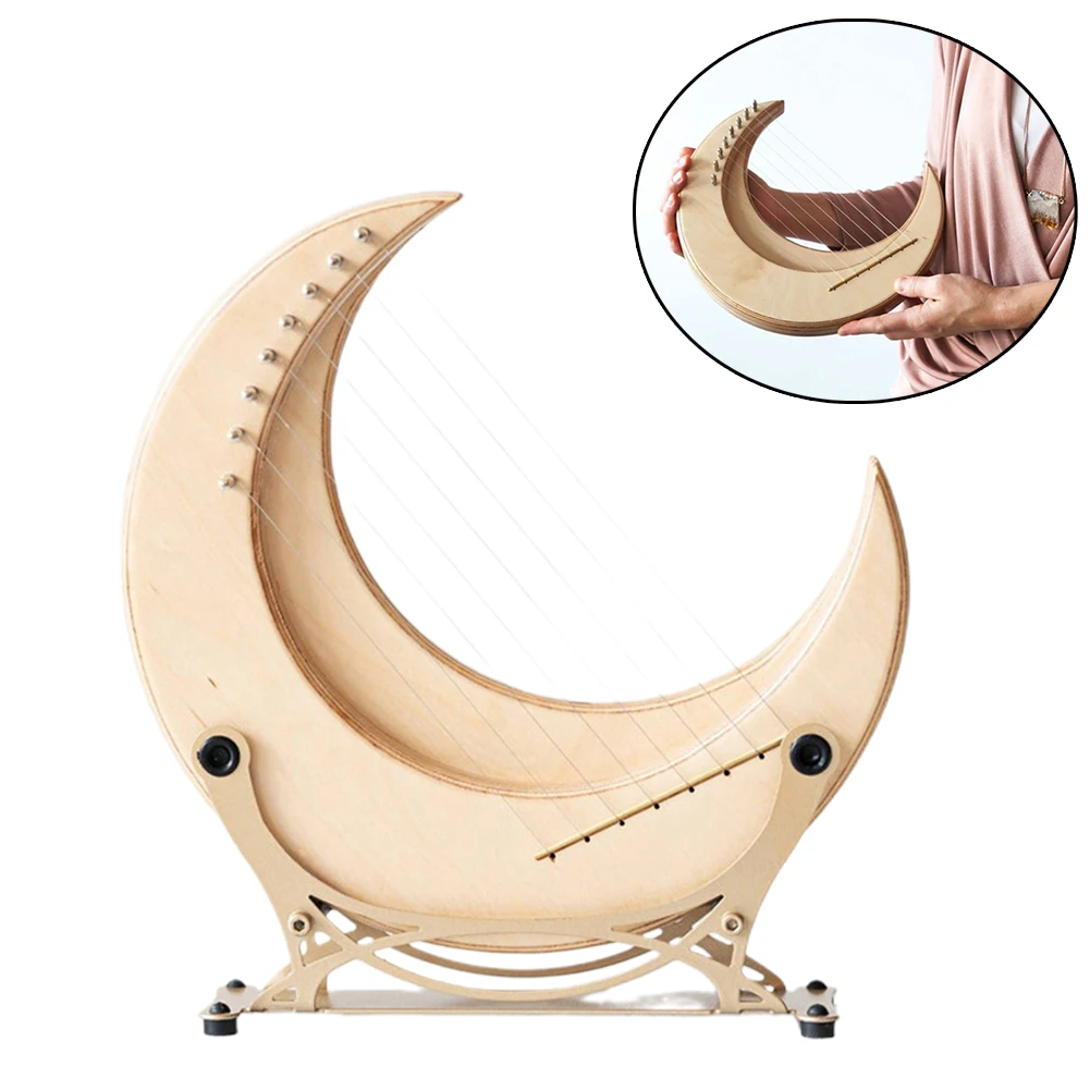 8 Strings Lyre Harp Piano Harp Moon Shape Maple Wooden Musical Gift Decoration Western Countries Maple Instruments Beginners