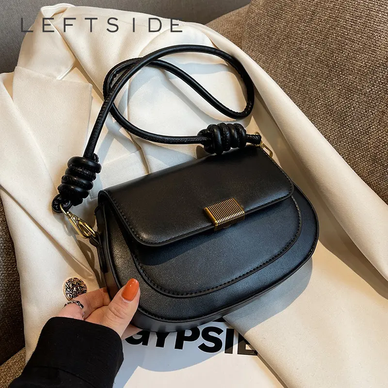 

Маленькие седельные сумки LEFTSIDE для женщин, зимняя трендовая простая кожаная сумка через плечо, однотонные трендовые сумки и кошельки, 2022