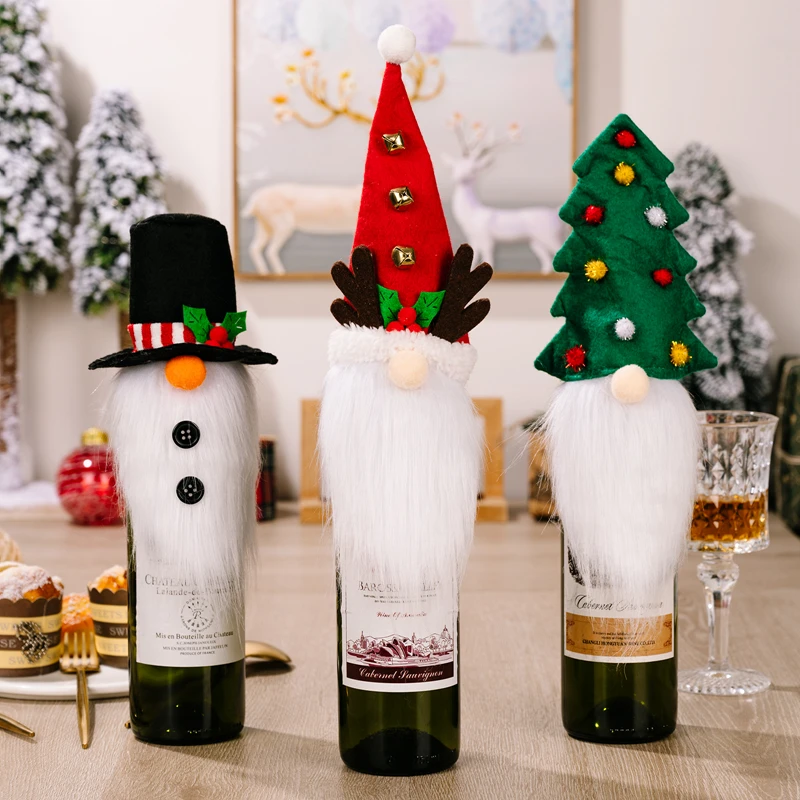 

LuanQI New Elk Tree Christmas Decoration Old Man Wine Bottle Bag Wine Packaging Bags Christmas Snowman Dining Table Bar Supplies