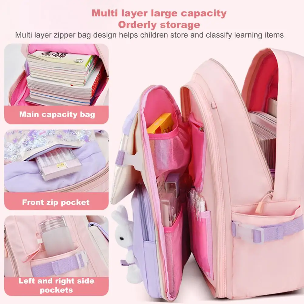 Students Backpack Cartoon Rabbit Waterproof Oxford Cloth Smooth Zipper Bookbag School Bag for Middle School Students