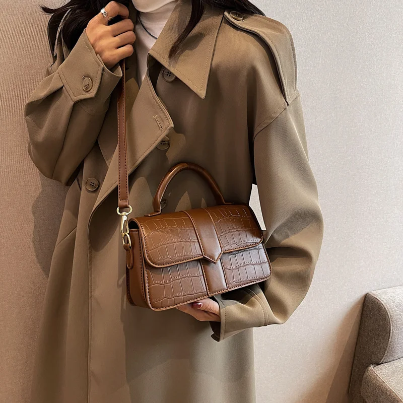 Women's PU Small Travel Underarm Crossbody Hand Bags Sewing Thread Stone Pattern Solid Color Shoulder Square Handbags for Women