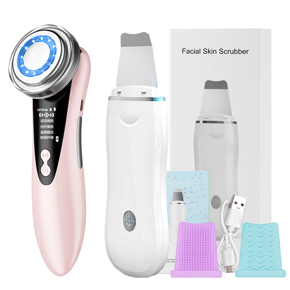 

LED Face Light Therapy Skin Rejuvenation Machine EMS Microcurrent Facial Massager and Ultrasonic Skin Scrubber Blackhead Remover