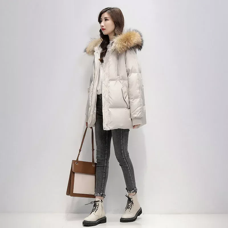 New Down Cotton Parka Fashion Casual Loose Shorts Women Padded Coats Hooded Fur Collar Female Spliced Jackets LJ3342