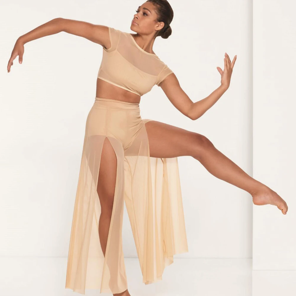 Укороченный топ для современных танцев брюки с широкими штанинами и отделкой из