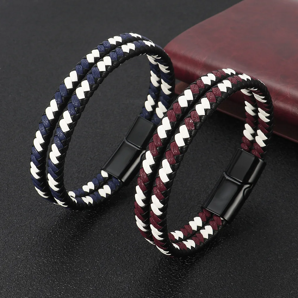 Винтажный Кожаный Браслет Ручной Работы Для Мужчин Разных Цветов Магнитная