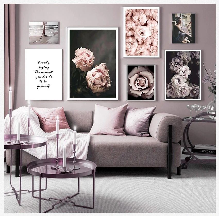 

Настенные художественные картины, плакат, печать интерьера гостиной, домашний декор, без рамки, розовые пионы, цветочные принты для девочек,...