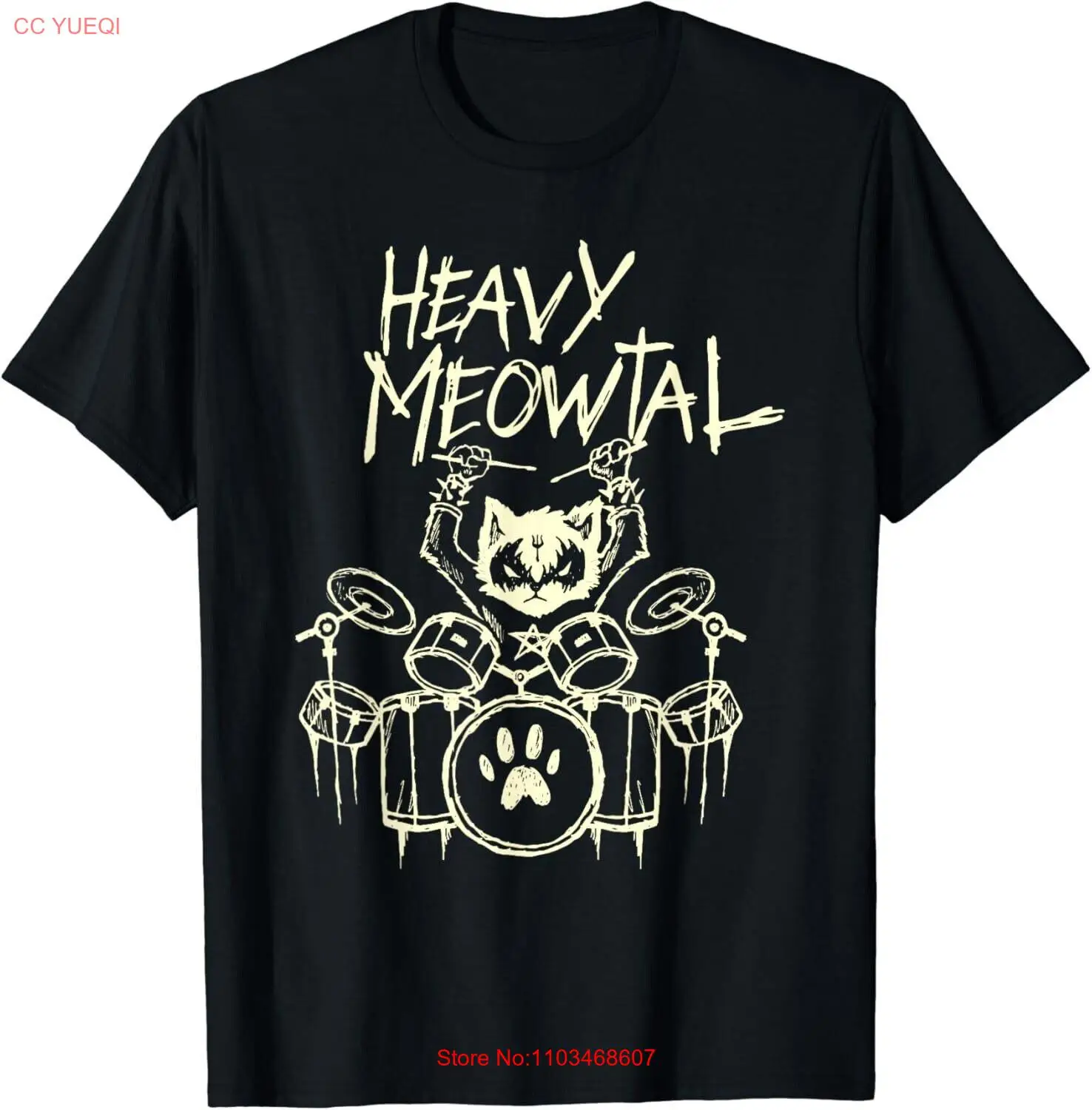 Heavy Metal Headbanger Подарочный барабанщик Cat Playing Drum Meowtal Подарочная футболка унисекс