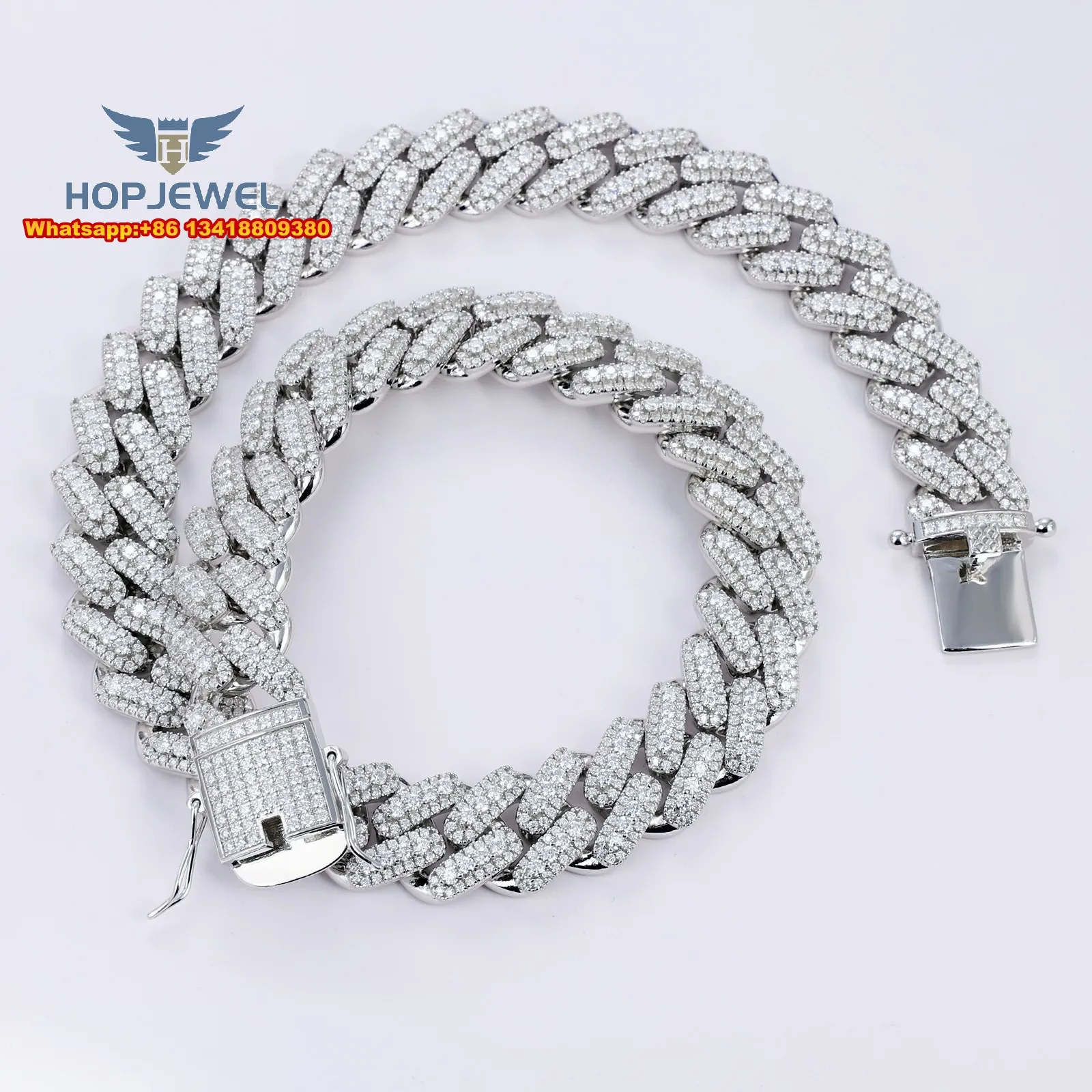 JEWE Custom Moissanite Cuban Link Chain 925 Sterling Silver 14K/White Gold VVS Diamond Hip Hop Necklace Iced Out Men's Jewelry
