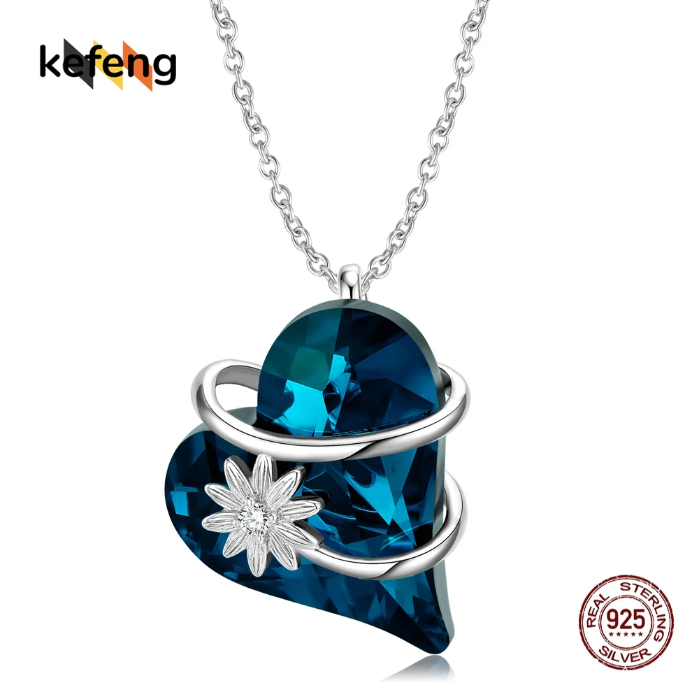 

S925 Silver Blue Diamond Peach Love Heart Necklace Pendant European and American Fine Jewelry Female Necklace Accessories