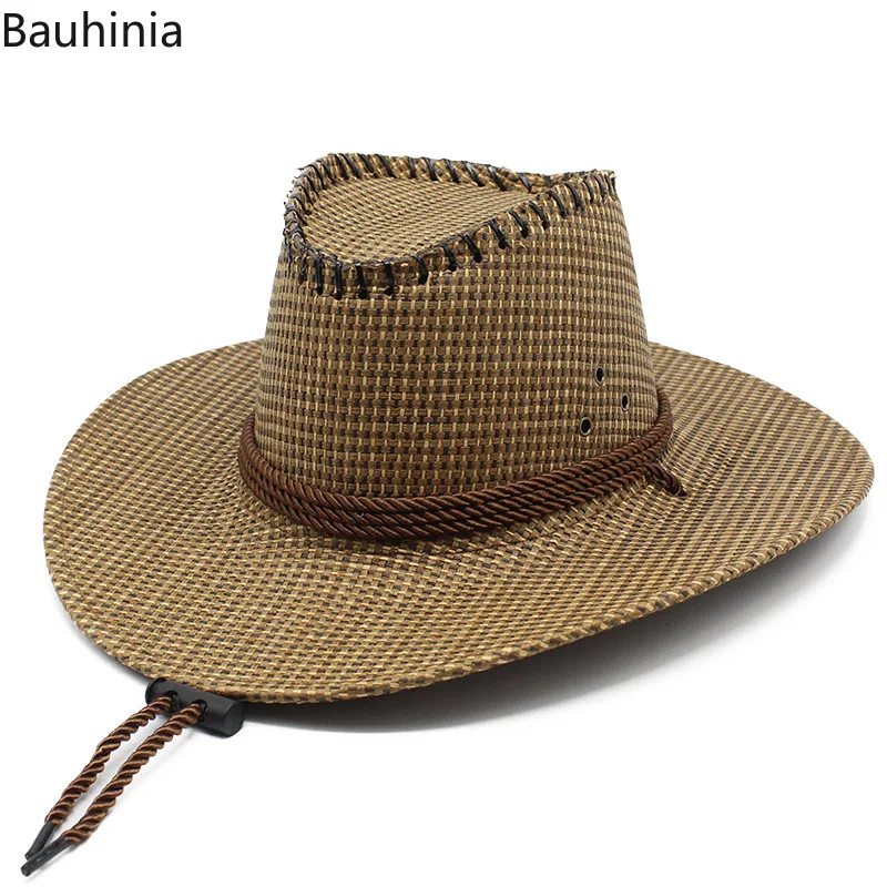 Bauhinia Natural Weave Straw Cowboy Hat Spring Summer Women Men Sun Hat Panama Beach Wide Brim Cap Sombrero Hombre
