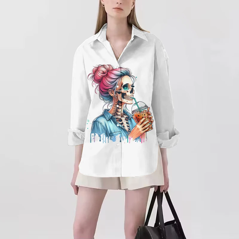 Милая рубашка с 3D черепом элегантная темпераментная длинными рукавами