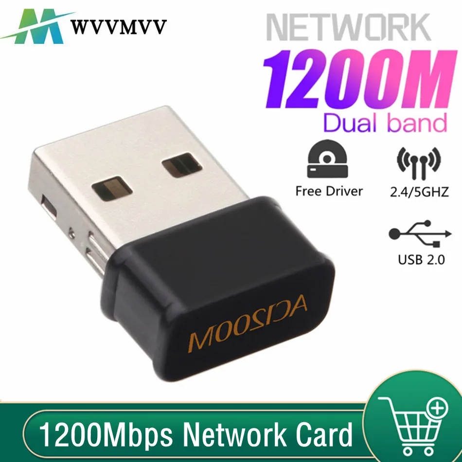 

WvvMvv мини USB 2,0 Wifi адаптер 5,8 ГГц + 2,4 ГГц USB 2,0 приемник Беспроводной двухдиапазонный 1200 Мбит/с сетевая карта для настольного ПК ноутбука