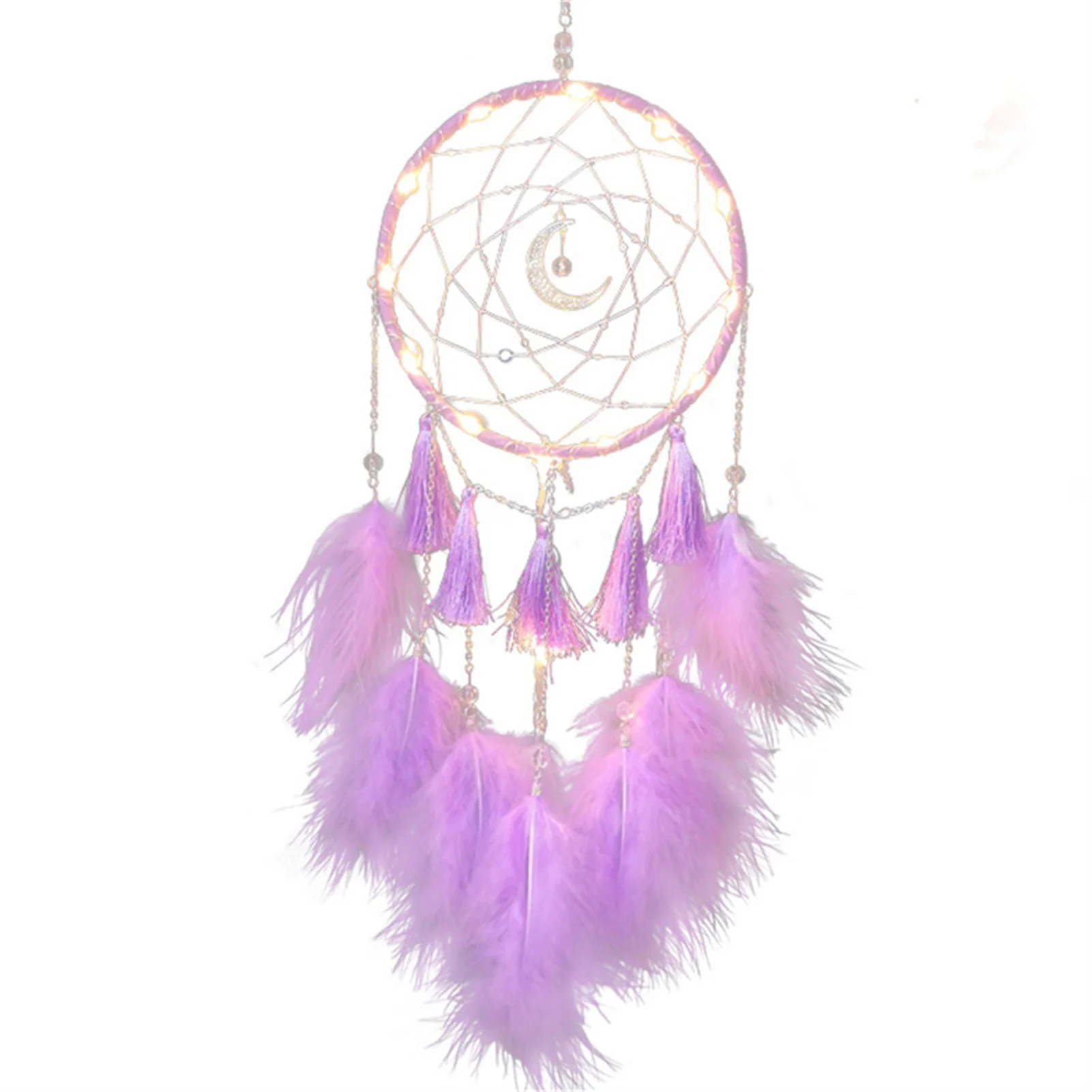 

Handmade Feather Girl Dreamcatcher Ins Girl Moon Dream Catching Net Pendant Wind Chime Hanging Openwork Dream Catching Lace 1pc