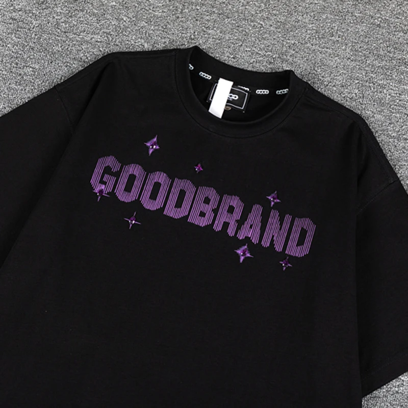 Фото Новинка: Футболка GOODBRAND с высококачественным принтом из блестящих страз, короткий рукав, унисекс, уличный стиль №4