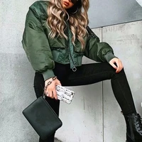 2021 stylish lady autumn winter green short jackets women fashion long sleeve zipper bomber jacket outwear womens casual coat