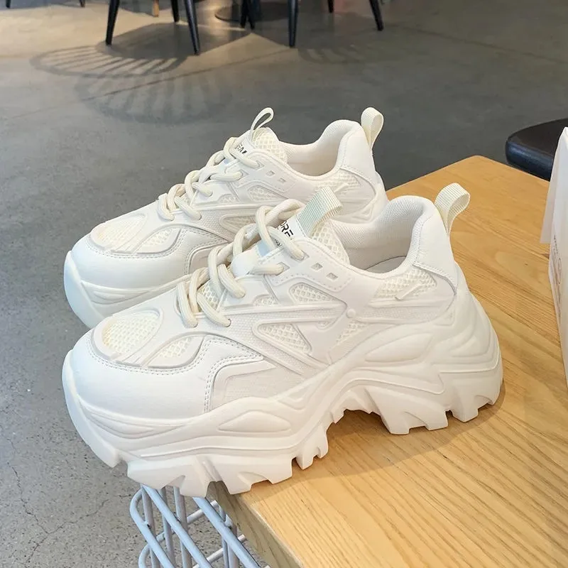 

New Black Dad Chunky Sneakers Casual Vulcanized Shoes Woman High Platform Sneakers Lace Up White Sneakers Women 2023