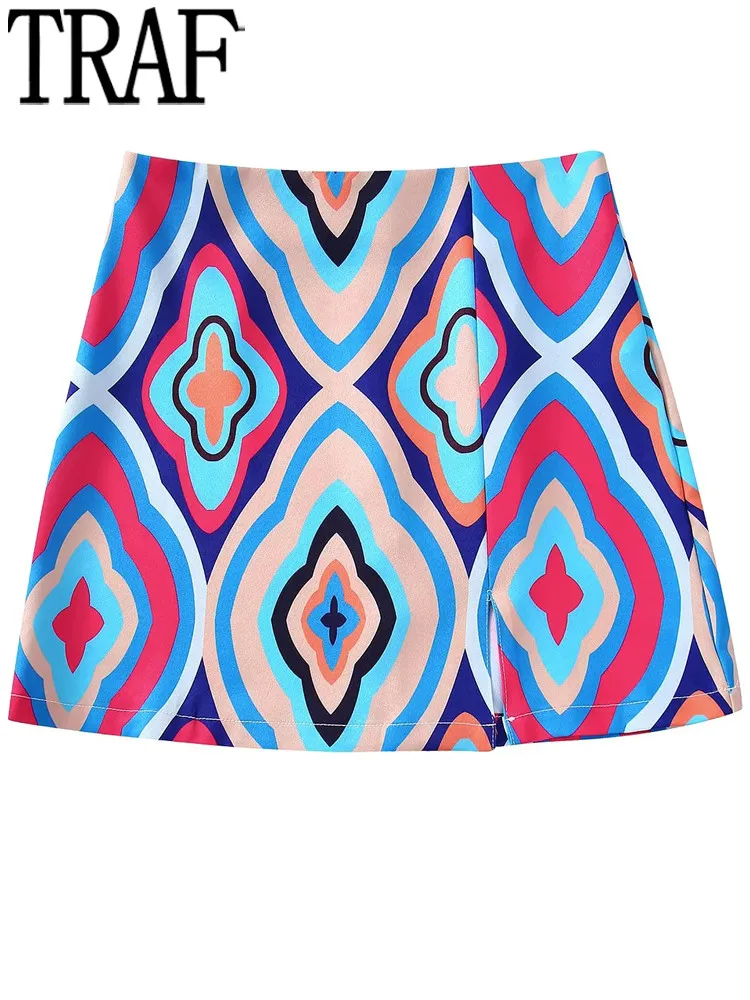 

TRAF Printed High Waist Short Skirts Woman Vintage Beach Mini Skirt Women Summer Boho Skirt Y2k Streetwear Aesthetic Skirts